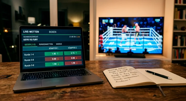 Quotenbewegungen auf einem Bildschirm mit Boxkampf-Wettquoten