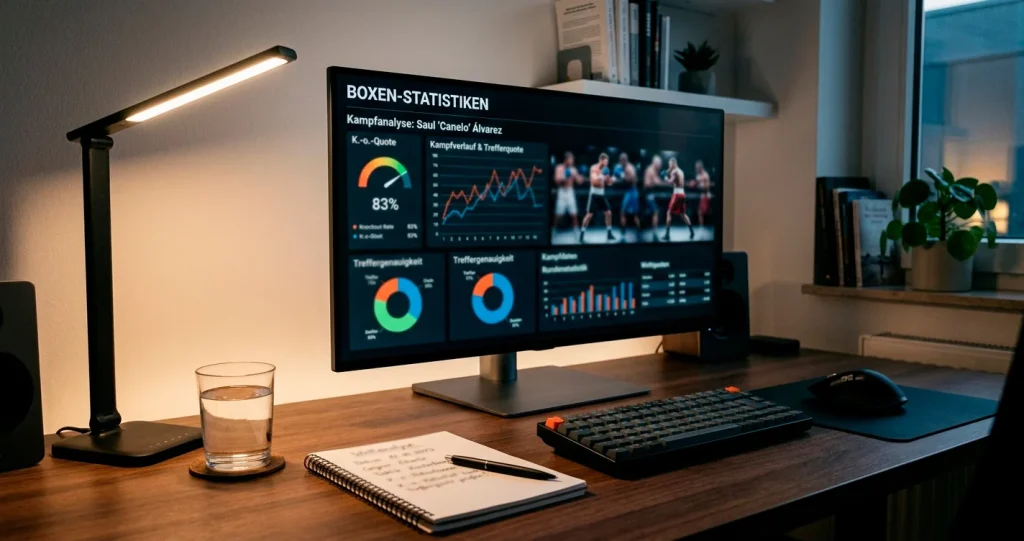 Statistik-Diagramme und Boxkampf-Daten auf einem Bildschirm
