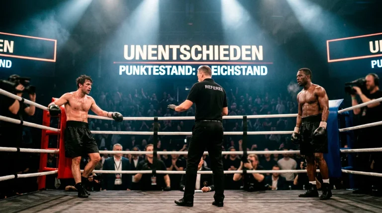 Zwei Boxer im Ring nach einem ausgeglichenen Kampf