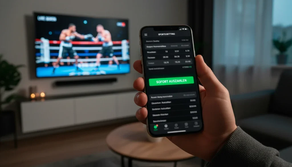 Smartphone mit Cash-Out-Button während eines Boxkampfes