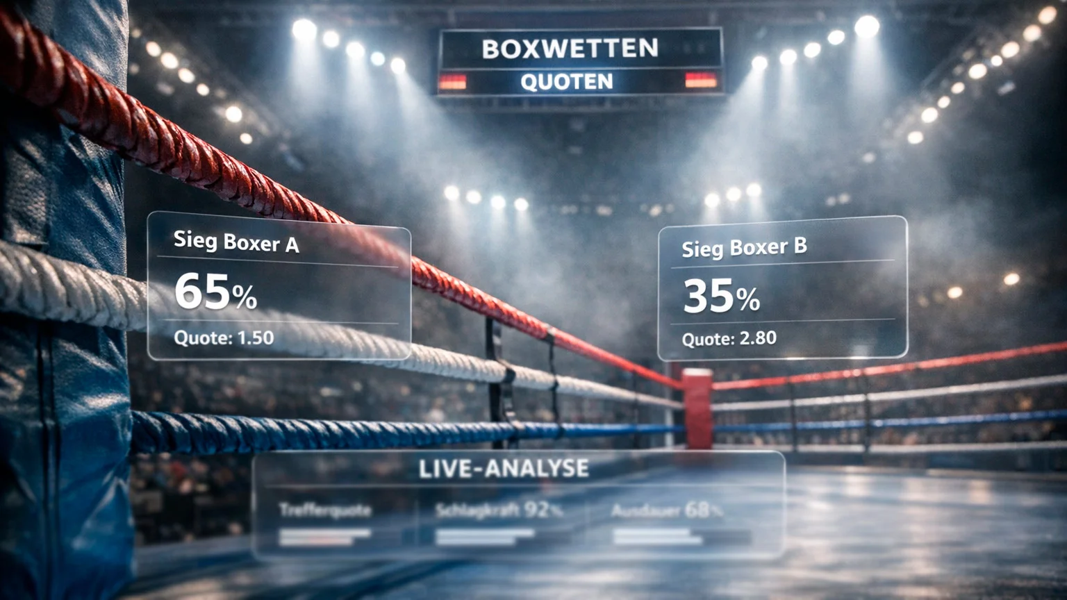 Boxring mit Quotentafeln und Statistik-Overlays zur Analyse von Boxwetten