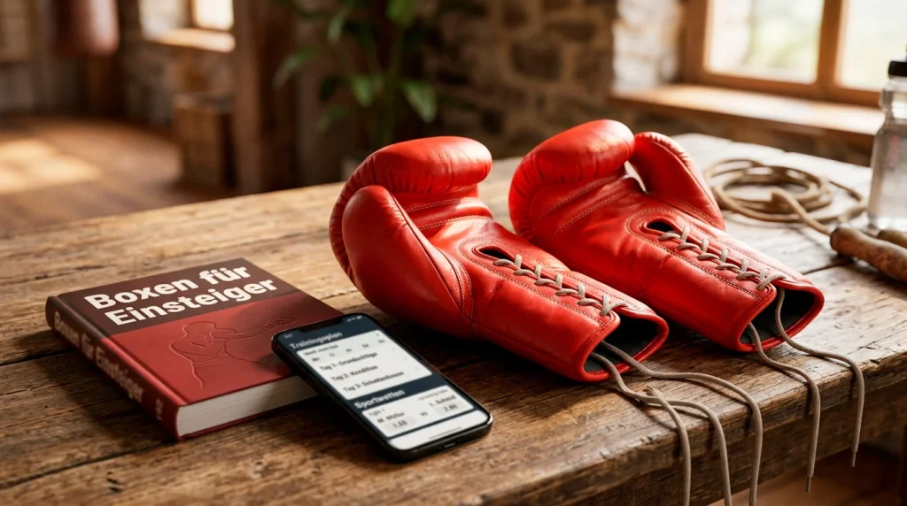 Boxhandschuhe und Wettschein auf einem Tisch für Anfänger