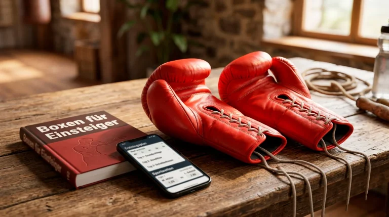 Boxhandschuhe und Wettschein auf einem Tisch für Anfänger