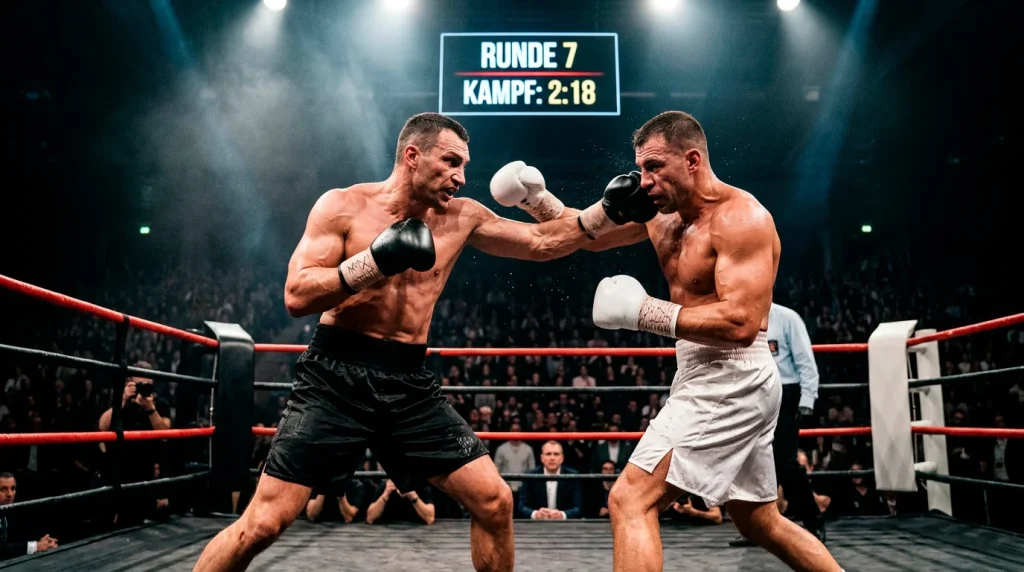 Boxkampf mit Rundenanzeige im Hintergrund